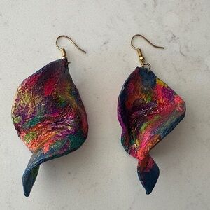 Handmade Multicolor Petal Drop Earrings - Vibrant Painted Women Jewelry